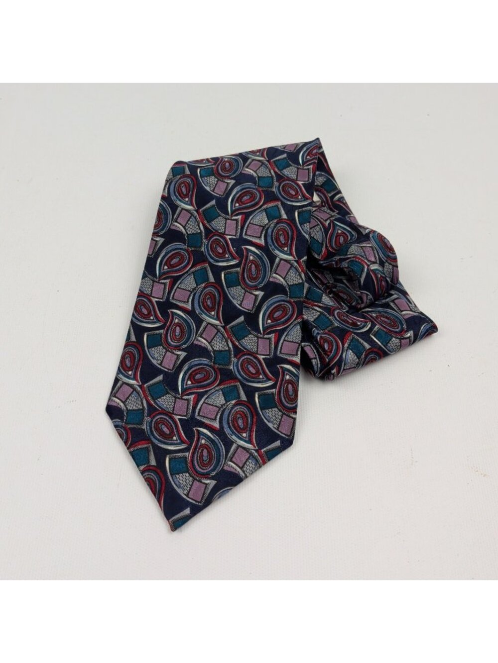 Vintage Oscar De La Renta Italian Silk Necktie Retro Paisley Psychedelic Geo